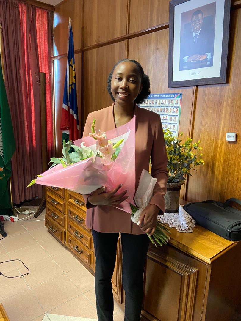 BinetaDOfficial's tweet photo. I would like to wholeheartedly congratulate our daughter Ms. Emma Theofilus, appointee as Namibia’s youngest Deputy Minister at 23 years old.

I have sent Emma flowers on behalf of @AWLNetwork to encourage her efforts as she leads for Namibia and Africa. 

We are with you. https://t.co/W2fRkGA6Mq