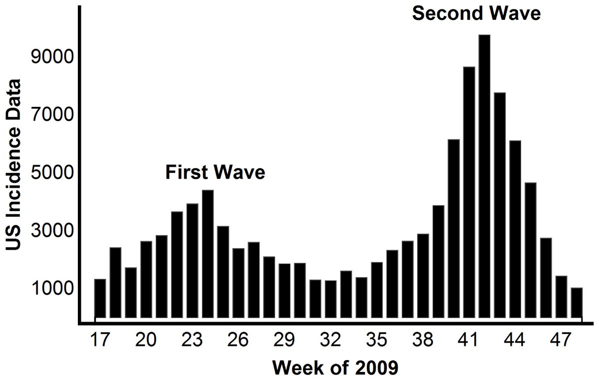 Apa itu Gelombang Kedua? Dalam studi epidemi, data2 menunjukkan wabah datang bergelombang. Dibawah ini fakta dari wabah flu babi di Amerika 2009.Fakta ini membuat China berhati2 thd datangnya musibah Jilid II dari coronavirus ini.