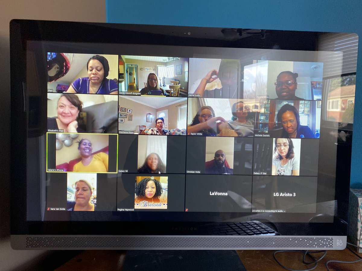 DewolfMs's tweet photo. @NicholsDPSCD sorting out the logistics of our #dpscdproud #dpscdstrong Monday Morning Matters @zoom_us meeting with awesome principal @reginahaywood and our ed. family! Lots of laughter and smiles! FUN way to spend a Friday eve! Looking at some #Dpscdheroes #VirtualSpiritWeek https://t.co/fG3bf0Lmu0