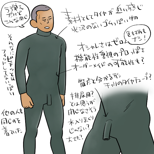 テレビ番組名も覚えてないし、そもそも数分見た程度だったので、どの地域の漁師さんなのかもよく分からないんだけど、「見た目的に少し面白い以外に意味あんの?」っていう強いインパクトだけが頭に残ってる。多分排尿用なんだとは思うけど構造的にそこから水ガンガン入って寒くない?って感じ。 