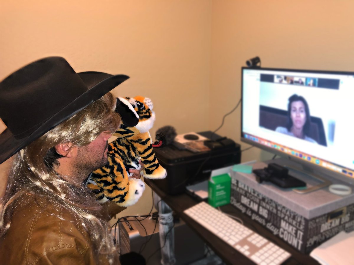 Just had a very successful @zoom_us meeting with my <a href="/YourLifeArizona/">Your Life Arizona</a>  <a href="/azfamily/">azfamily 3TV CBS 5</a> team. I think they were a little shocked to see Joe Exotic and his tiger in the meeting! 🤠🐅 #tigerking #joeexotic