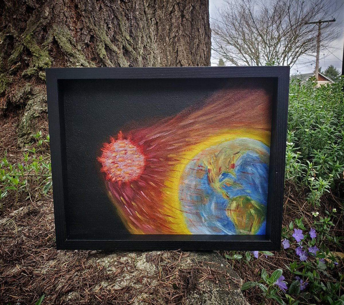 Mehelba's tweet photo. Corona vs Earth - Oil on Canvas 🎨#WeGotThis https://t.co/JZe78A7W0o