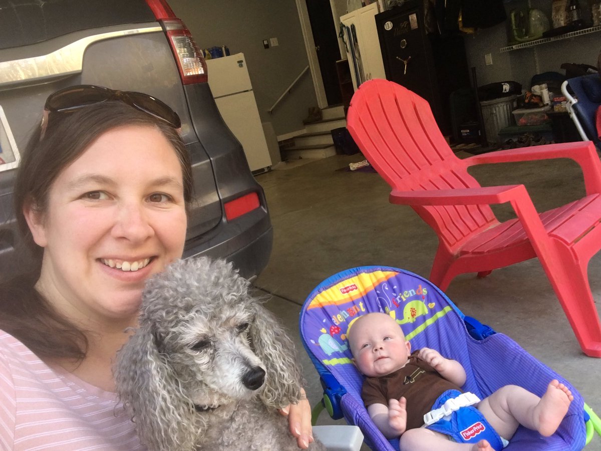 #voyagerspirit <a href="/NHVoyagers/">New Hope Elementary</a> Chillin’ outside with baby Jack and Toby the dog! Loved seeing some of you at the Wave Parade today!!!