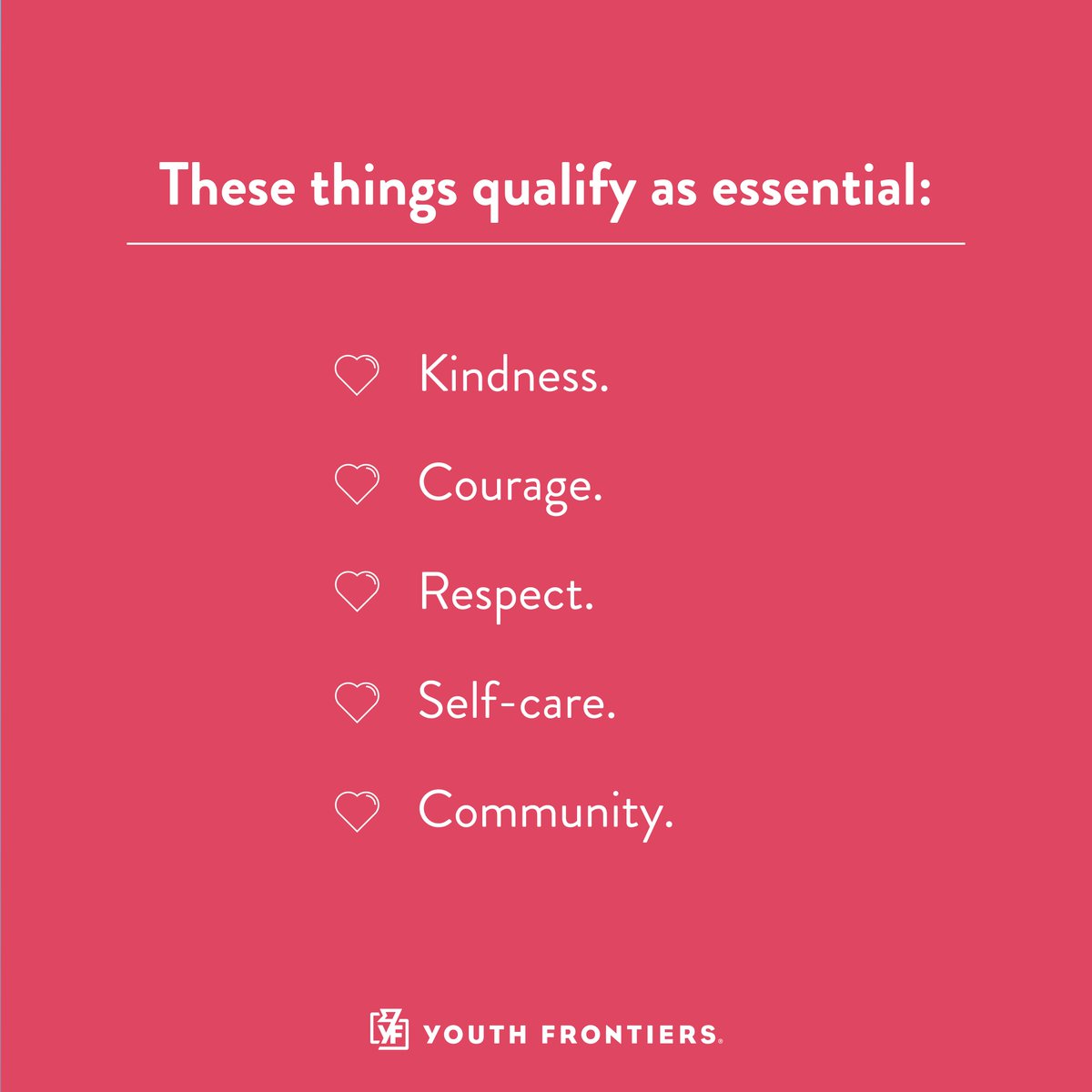 youthfrontiers's tweet photo. In times like these, we get an opportunity to re-evaluate what matters most to us. What else qualifies as essential for you? #thisisessential #characterchallenge #youthfrontiers https://t.co/j81Zi8qxF6