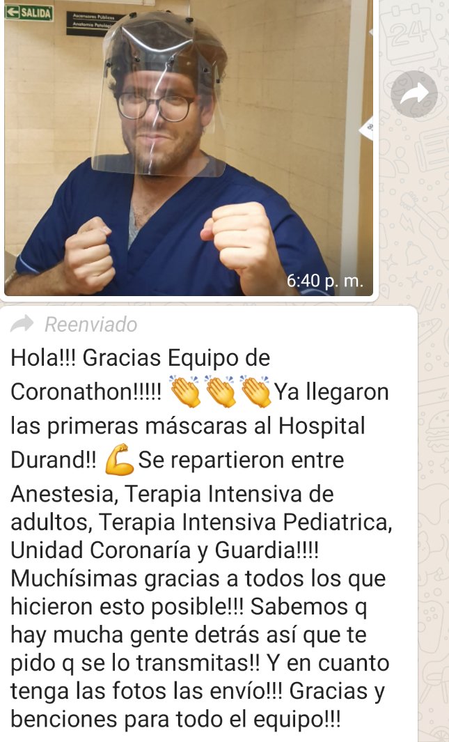 RikyMihura's tweet photo. Esto es increíble!! #Coronathon está funcionando a mil. Llueven los pedidos, las donaciones, los miembros q se suman al equipo, y ya se están entregando máscaras en los centros de salud prioritarios en CABA  https://t.co/fp0MmcGQrO https://t.co/4mp92xdrUA