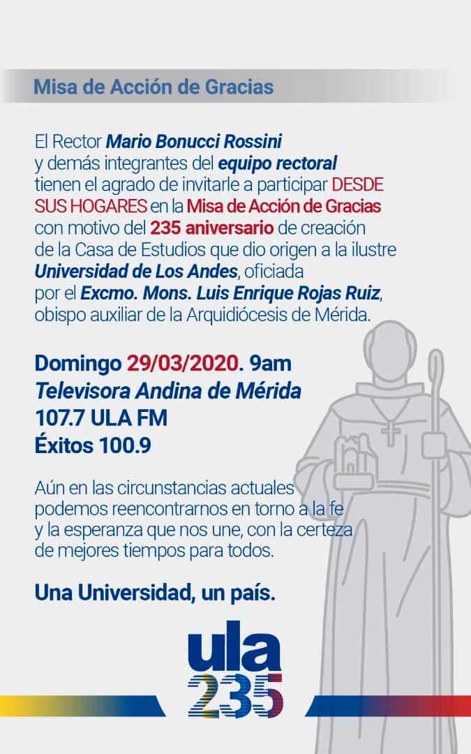 #ULA235encasa 

Este domingo, 29 de marzo, es una fecha especial para los universitarios.

En familia, unamos nuestras esperanzas en torno a la fe, conmemorando el inicio de esta historia de la cual todos formamos parte.