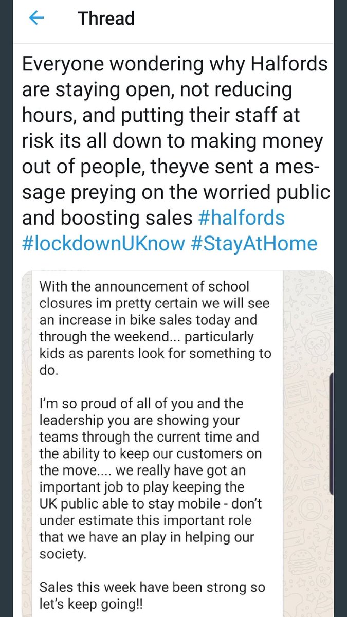Jimmickdee's tweet photo. 3)yourself to a new bike through the cycle to work at home scheme over the next 3 months.. All about profit over staff h&s & it is disgusting!! Shame on Halfords retail!! Graham Stapleton is lower than Mike Cashley.. Not one fuck given about staff
#boycotthalfords #COVIDIDIOTS https://t.co/FZzRQWZ6cu