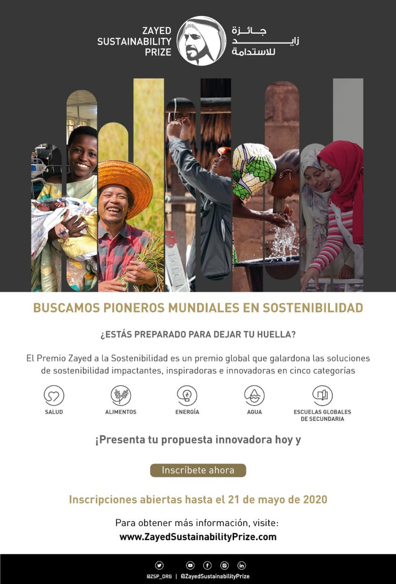 METcommunity's tweet photo. ¿Eres un apasionado de la Sostenibilidad? ¿Quieres contribuir a mejorar la crisis global? Si tienes una solución de Sostenibilidad innovadora en #Salud, #Alimentos, #Energía o #Agua, participa en el Premio Zayed (https://t.co/AJuzwqpxD3) y gana hasta USD 600 000. @ZSP_ORG. https://t.co/4qxzZyNM6p