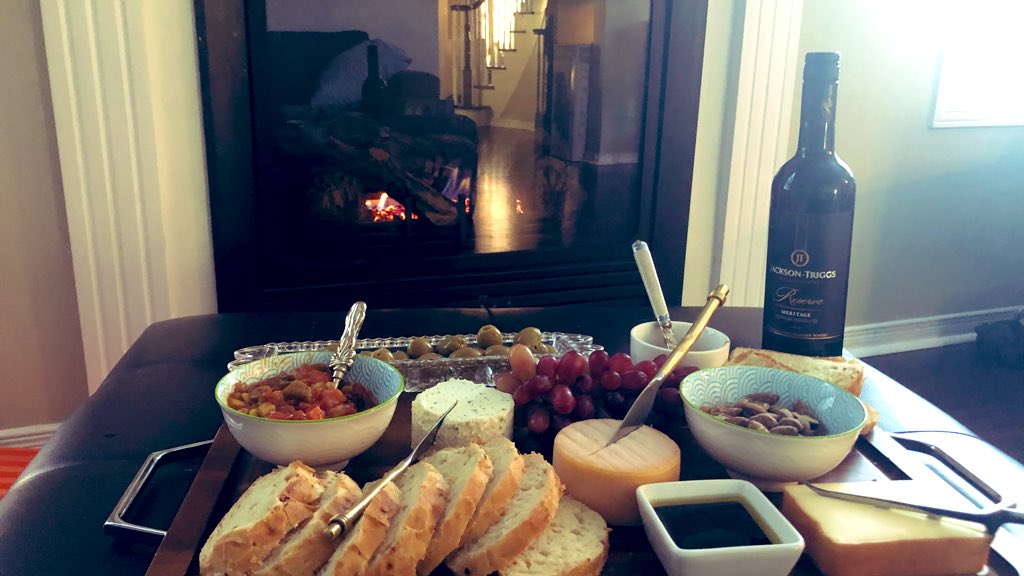 Kids are upstairs watching a movie, so we’re having a date night! Can’t go out, but a charcuterie board, a bottle of wine, and <a href="/CanadasNAC/">National Arts Centre</a> #CanadaPerforms with @AlliHarris19 and High School High is a great night in! #StayHomeCanada #datenight #QuarantineLife