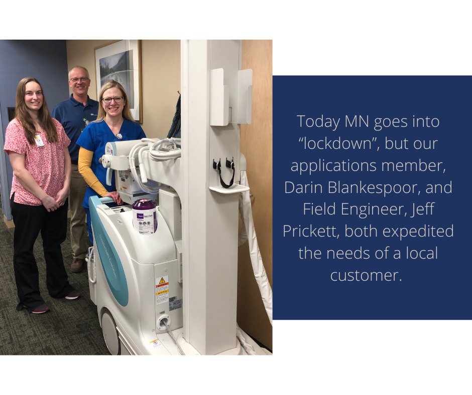 BrownsMedical's tweet photo. Our team at @Brown'sMedicalImaging, Heather Slechta, Darin Blankespoor, and Jeff Prickett was able to train a facility in MN, using a Shimadzu MX7, even though today is the first day of Minnesota's #COVID-19 lockdown!

#BMI #shimadzumeansxray  #MobileDaRt   #wecare https://t.co/Wcl0N5zsXQ