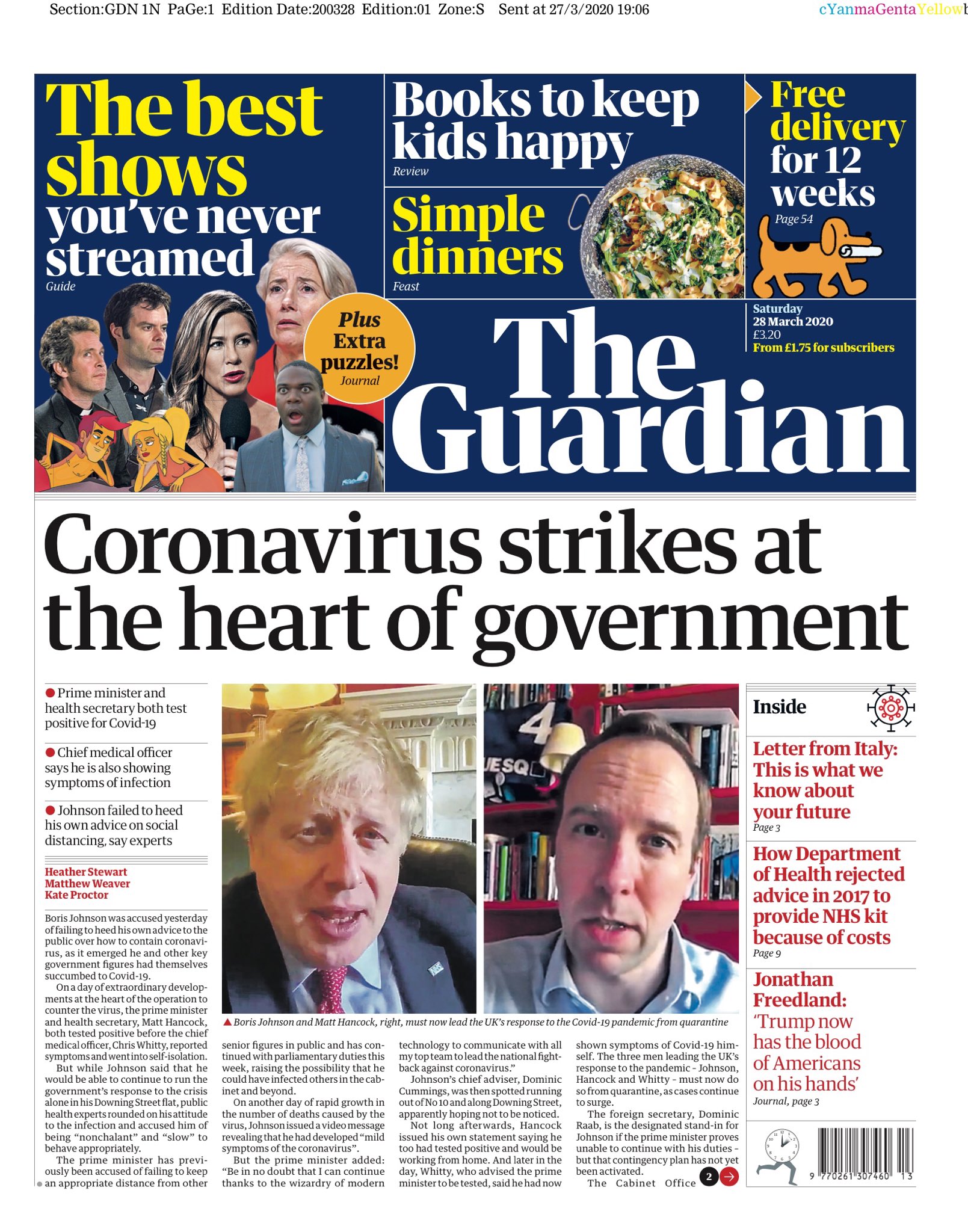 c News Uk Saturday S Guardian Coronavirus Strikes At The Heart Of Government cpapers Tomorrowspaperstoday Via Hendopolis T Co Fz5onjpjc4