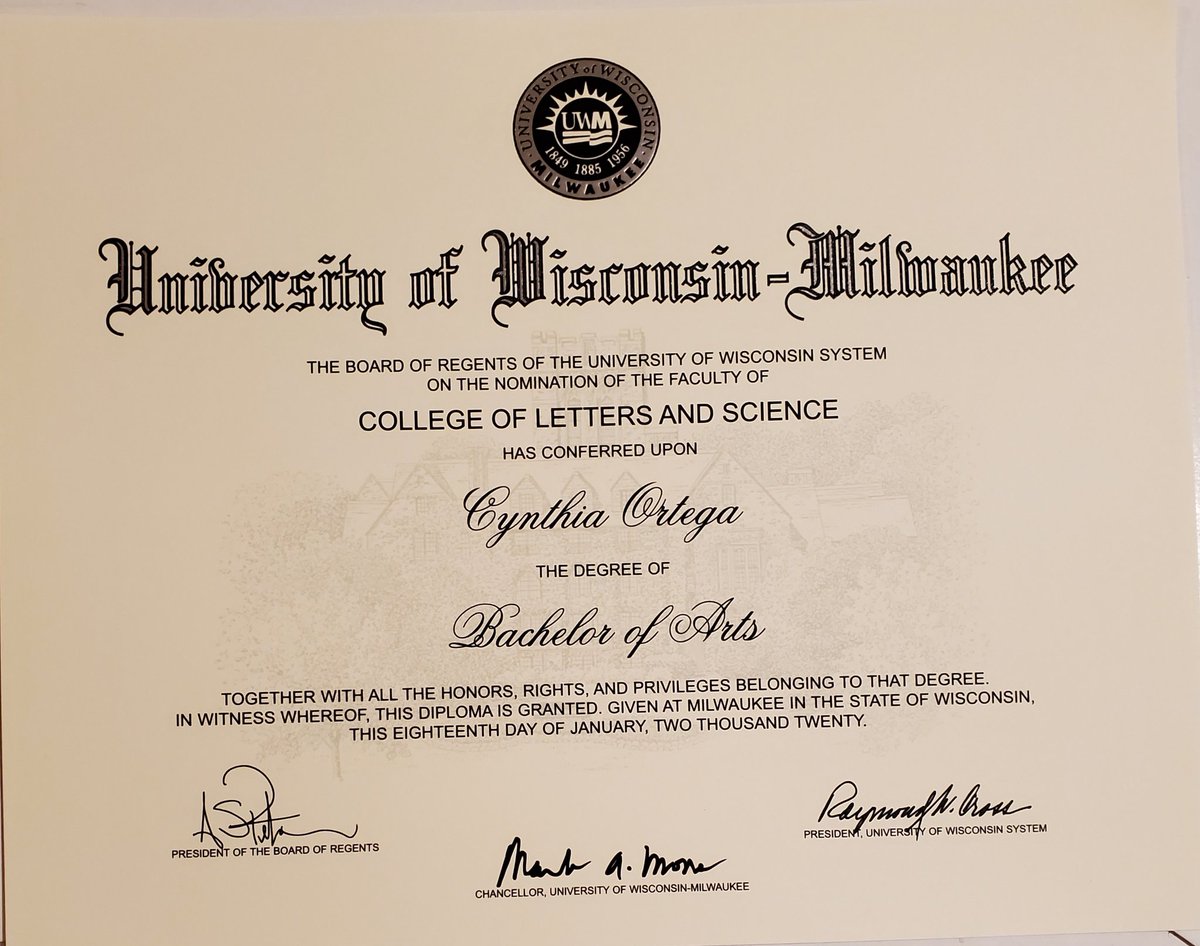Cyn0921's tweet photo. My diploma has arrived! This is very exciting for me, it still feels surreal that I am a college grad! I'm so incredibly grateful to everyone that helped me through this journey! @UWM https://t.co/dRyVArtcnu