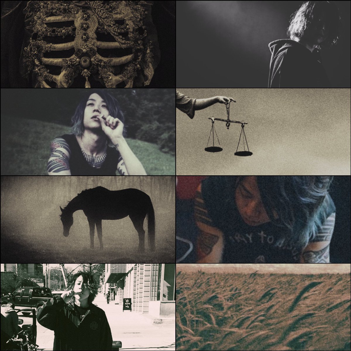 Tomoya : Famine"I looked, and behold, a black horse; and who sat on it had a pair of scales in his hand. And I heard something like a voice [...] saying, "A quart of wheat for a denarious, and three quarts of barley for a denarious; but do not damage the oil and the whine." "