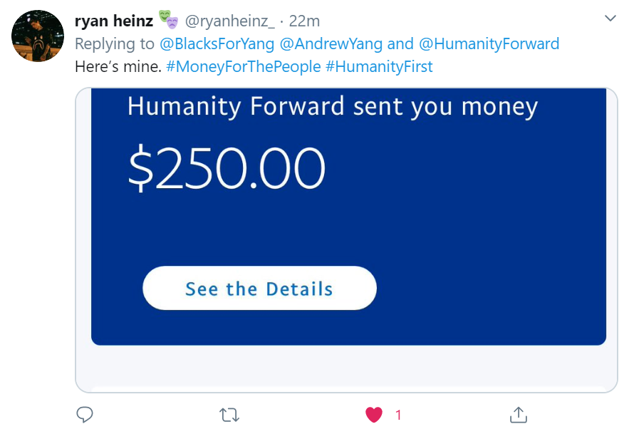 Here are EVEN MORE receipts of  @HumanityForward and  @AndrewYang providing help to Americans in need during the  #CoronaLockdown! Damn I love being  #YangGang!