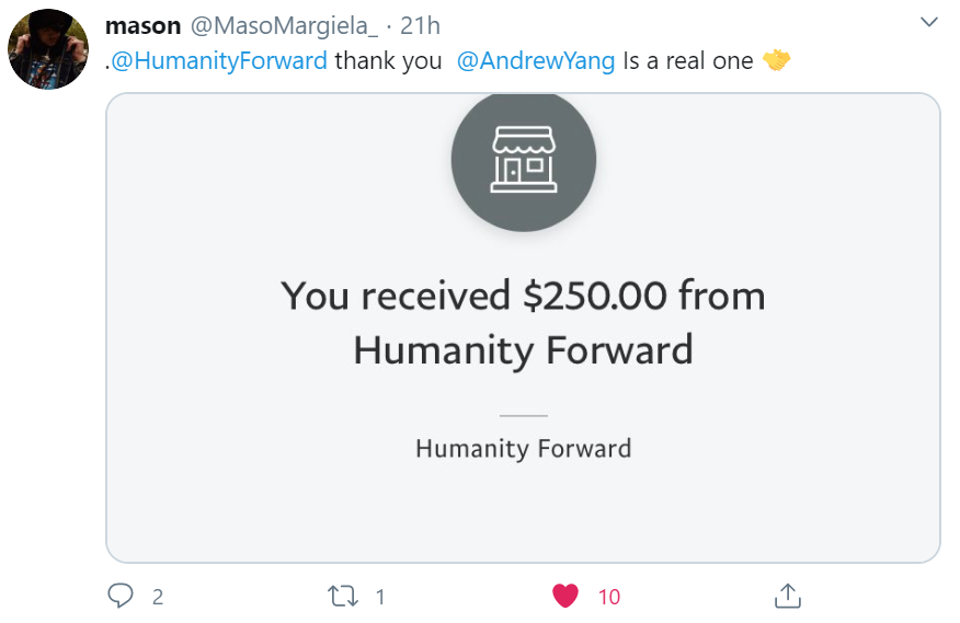 Here are EVEN MORE receipts of  @HumanityForward and  @AndrewYang providing help to Americans in need during the  #CoronaLockdown! Damn I love being  #YangGang!