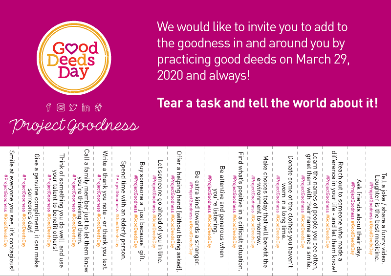 This Sunday is #GoodDeedsDay! While we're somewhat limited in how we can celebrate this year, there are still a lot of #GoodDeeds we can do from home, including many of the suggestions on these #ProjectGoodness tear-aways.

#AtTheHeartOfHelping #EngagingHeartsAndMinds