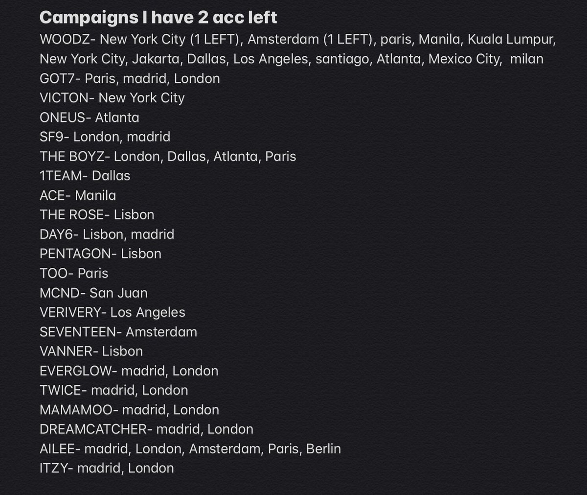 WoodzMaker's tweet photo. 📢 my campaigns: WOODZ
london https://t.co/rEm6XYe8N2
lisbon https://t.co/FgyvMA67D7
madrid https://t.co/f0dhj2LJe9

DM‼️

first pic, campaigns i already made (please CHECK them, i'll be updating)

second pic, campaigns i have 2 ACCS LEFT

#makexmake #makeformake #make4make #mxm https://t.co/M0gDNclRMR