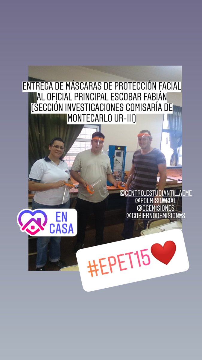 epet15ok's tweet photo. Se entregó máscaras de protección facial a la sección investigaciones de la comisaría de Montecarlo. https://t.co/okaNXIC0IV