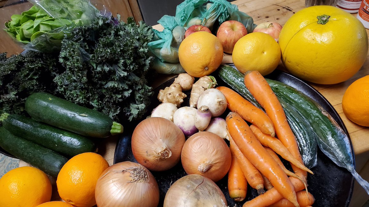 Got our first Misfits Market order in! Completely organic, and made up of produce that would normally go to waste for not being uniform enough. These carrots were amazing; I ate most of them myself on the first day. 🐰