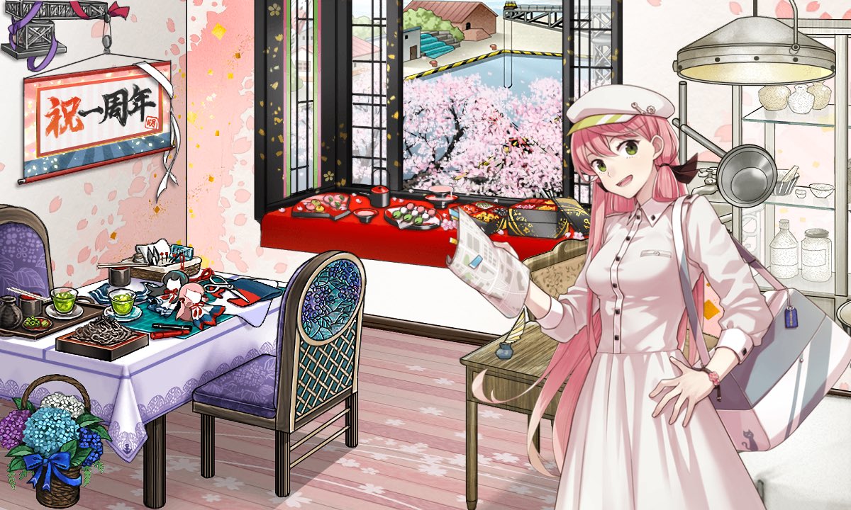 Monmon Twitter પર そういえば うちの執務室は季節感関係なく明石さんに似合う部屋を年中変えずに固定してるのですが 桜色の壁紙 桜の床 梅雨を楽しむ二人の机 お花見窓 一周年記念掛け軸 診療台セット 特に壁紙と床が 佐世保鎮守府巡り明石さんとの