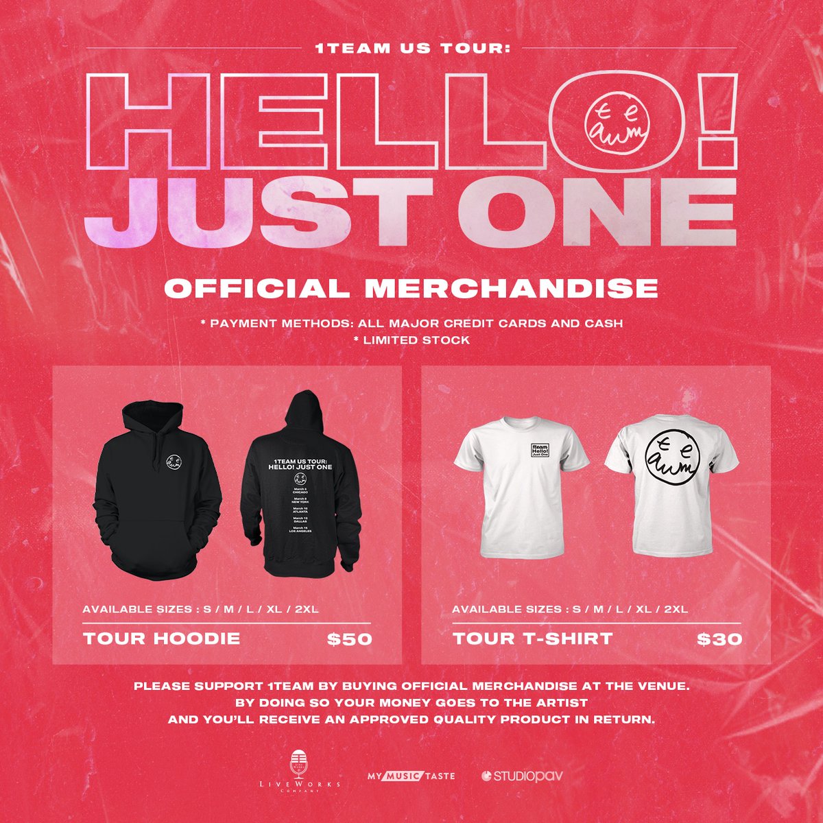 studio_pav's tweet photo. Hey, #TeamOne! π€©
Didn't manage to get merch on tour? Well, here's the great chance just for YOU! π
1TEAM US TOUR: Hello! Just One Official MD is now available online
π https://t.co/WBCezu8KxfΒ
Get yours before itβs too late! π
#HelloJustOne #1TEAM #MyMusicTaste #StudioPav https://t.co/dLaW5z4lLc