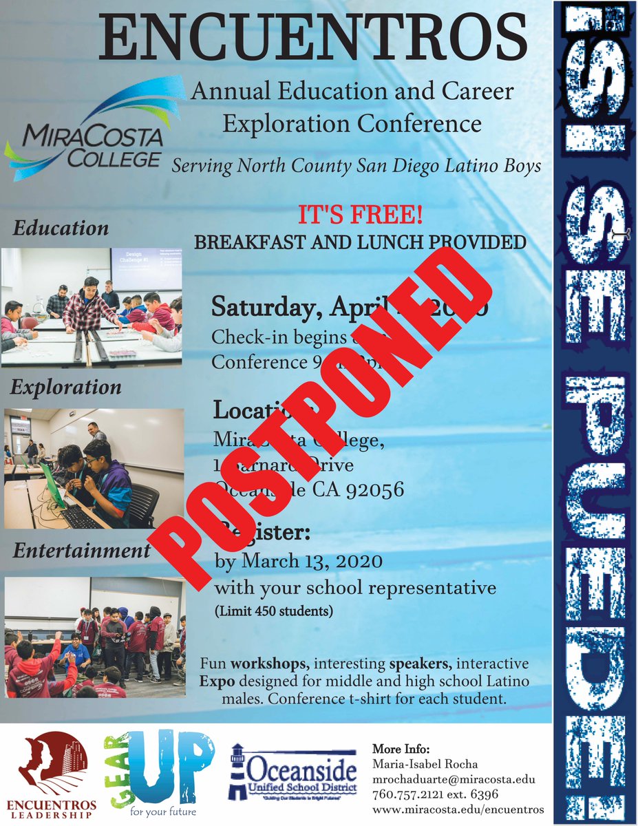 ICYMI - Because the Governor has declared a “State of Emergency” and counties have been given strict guidelines on public gathering we have decided to POSTPONE the ENCUENTROS Conference on April 4th