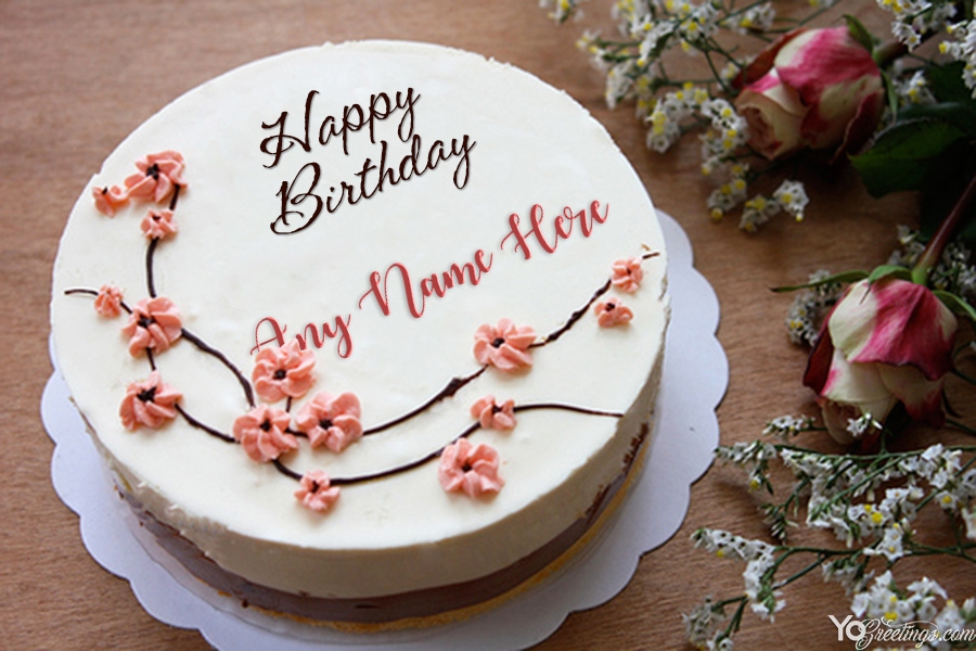 Write Name On Beautiful Rose Flower Birthday Cake