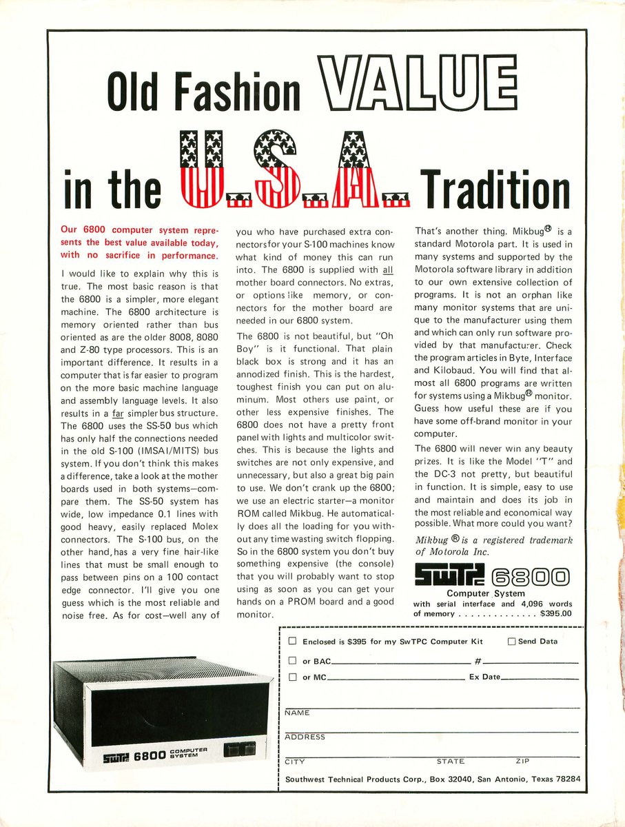 This computer was UNASHAMED to be American"The 6800 will never win any beauty prizes. It is like the Model T and the DC-3: not pretty, but beautiful in function."