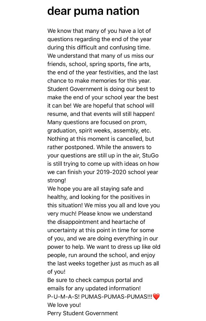 perrystugo's tweet photo. A message from our Student Body President - Brintley and STUGO. https://t.co/67aGB2De8i