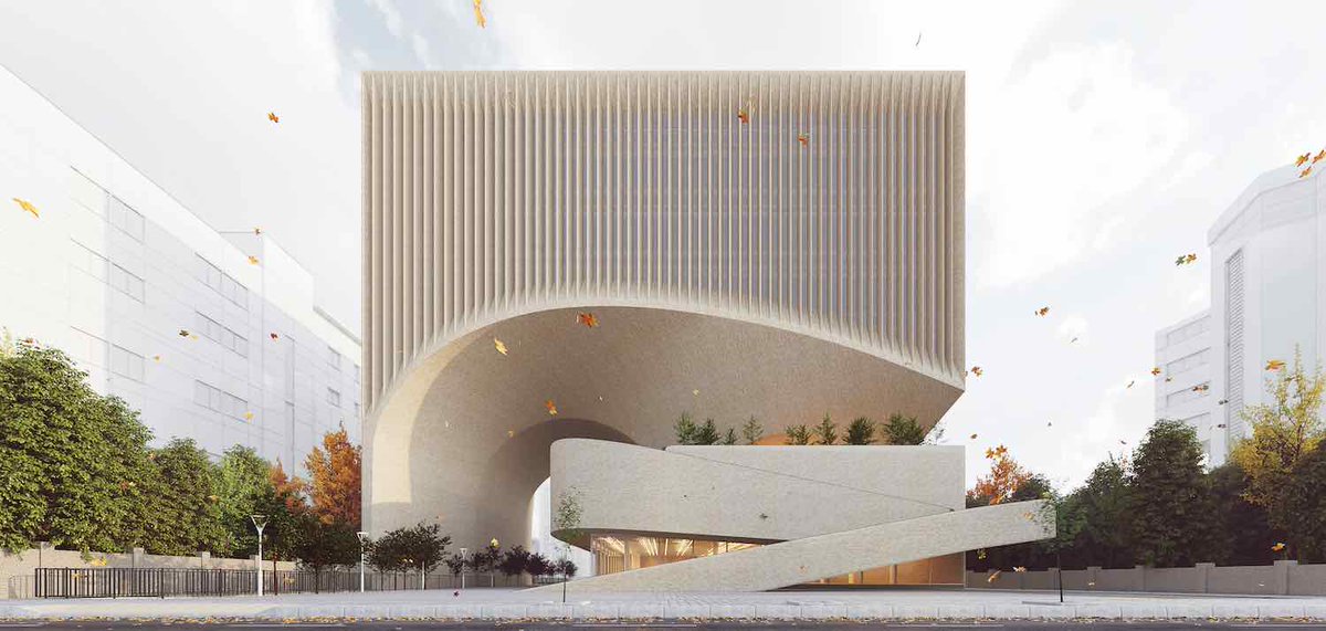 archipanic's tweet photo. For the C.E.O. Headquarters in Mashad, Iran. #Nextoffice reinterprets traditional Iranian architecture with a concrete cube smoothly carved by a giant arch sheltering volumetric communal spaces.
More: https://t.co/c5ZXD945ob
#iran #architecture #concrete https://t.co/iN0xFqWbE2