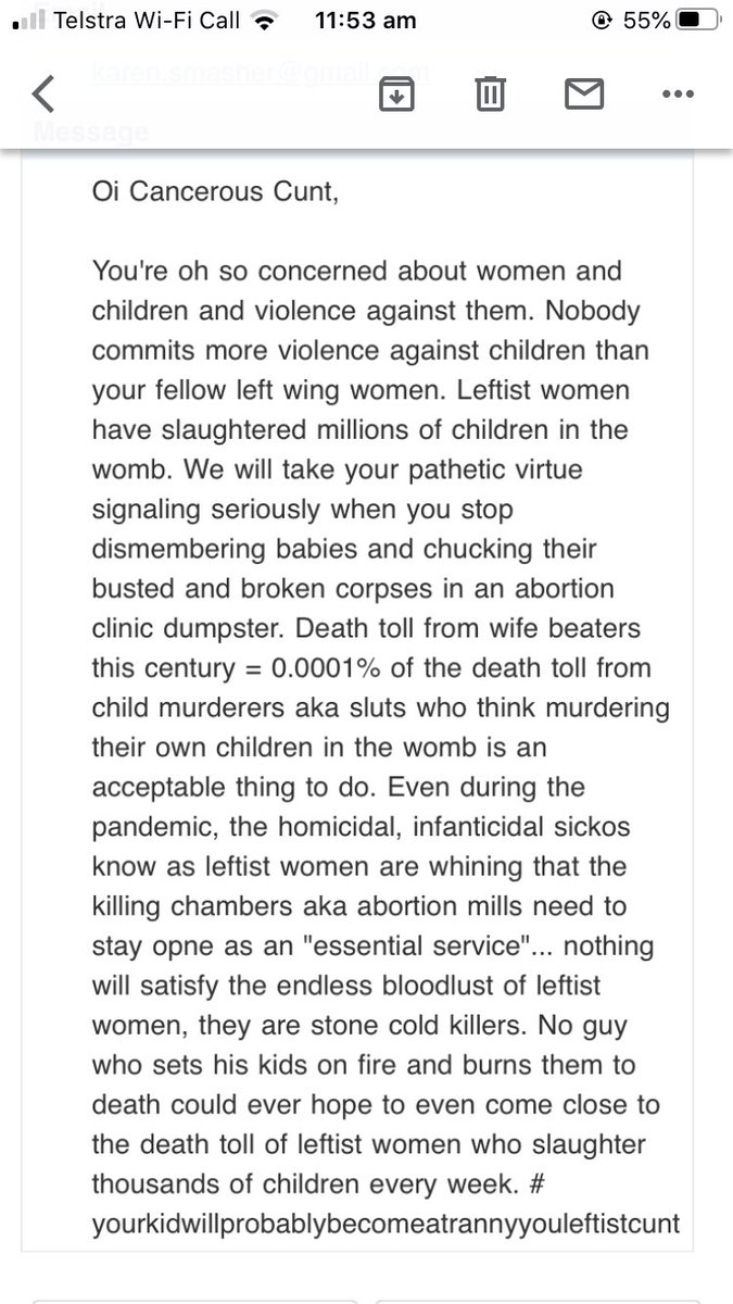 bairdjulia's tweet photo. Here’s another example of the abuse you get when you write about violence against women. I am fine, it’s just so ugly. https://t.co/3x2ZeLoN0V
