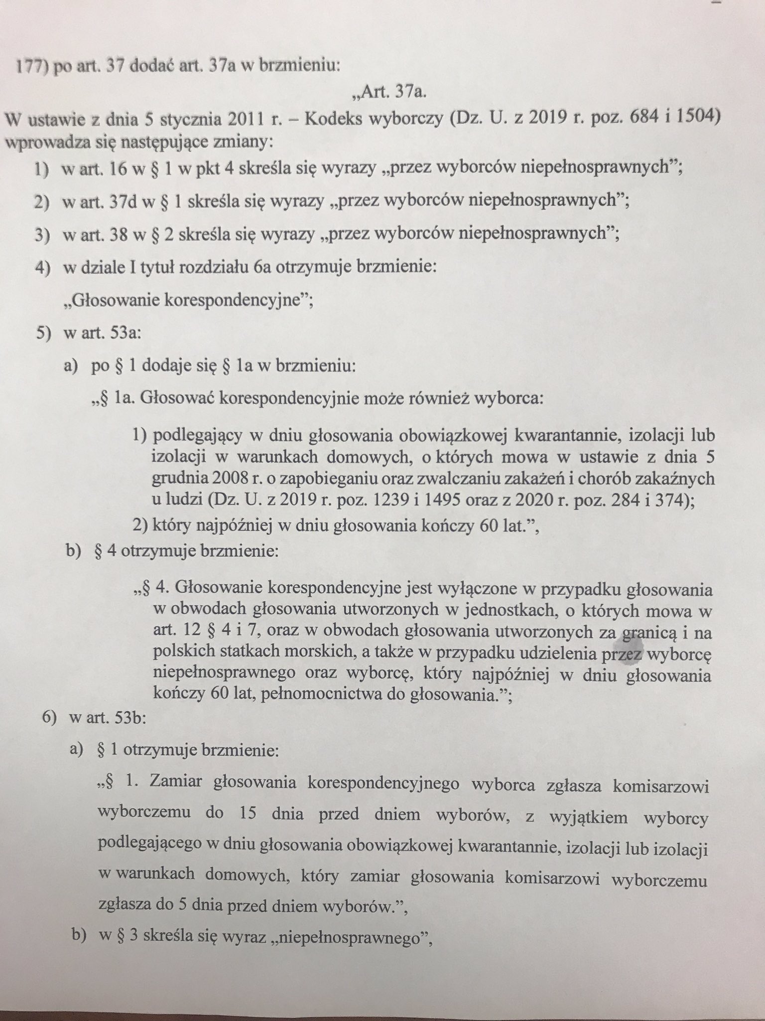 poprawka zmieniająca kodeks wyborczy, źródło: Twitter, Sławomir Nitras, 28 marca 2020