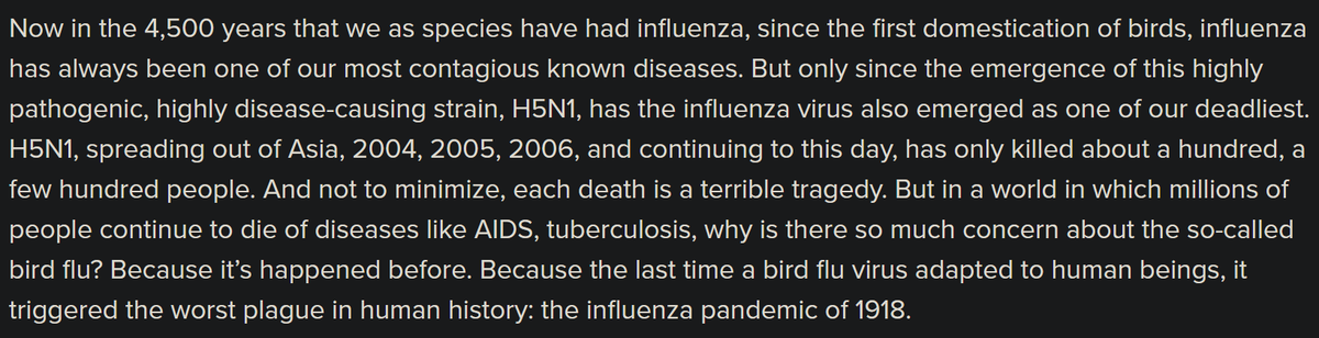 Grip türü hastalıklar 4500 yıldır bizimle birlikteymiş, kuşların evcilleştirilmesi sürecinde hayatımıza girmiş. Ama 4500 yıllık tarihinde ancak endüstrileşmenin global mobilite ile iç içe geçtiği son 100 yıl içinde en ölümcül türleri (örn h5n1, 1918 gribi) ortaya çıkmış durumda.