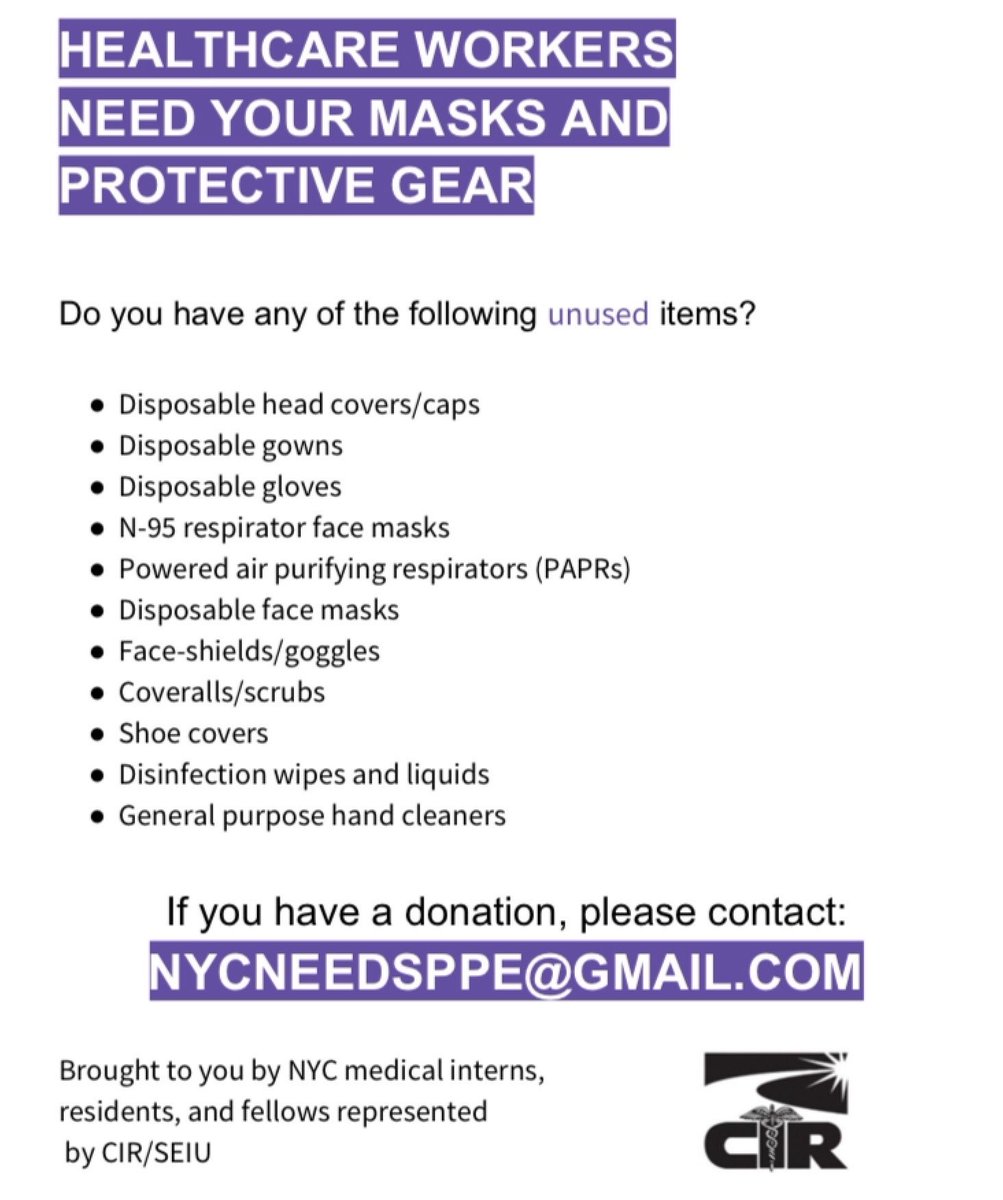 MaxBoot's tweet image. The union that represents young docs in NYC is asking for donations of protective gear. If you have some I hope you will donate now to these heroes on the frontlines. (And yes it’s appalling that we don’t have this in stock.)