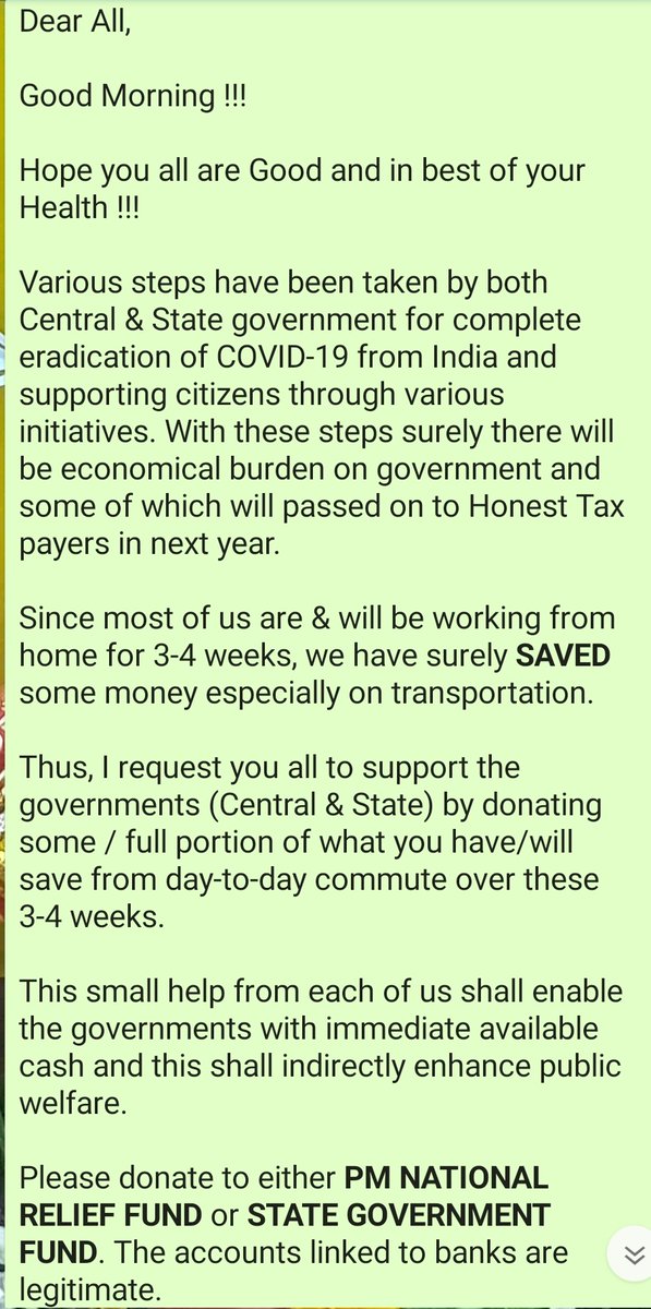 piyushchil's tweet photo. @CMOMaharashtra @AUThackeray @OfficeOfNG @Dev_Fadnavis @rajupatilmanase @RajThackeray @PMOIndia
नमस्कार साहेब, महाराष्ट्र व भारत सरकारने कोरोना पसरू म्हणून जे उपक्रम चालवले ते कौतुकास्पद आहेत| मी माझ्या वतीने एक असाच कार्यक्रम ज्याने सरकारची आर्थिक मदत होईल| विनंती फोटो पहावे | https://t.co/SxbBcbc5Qm