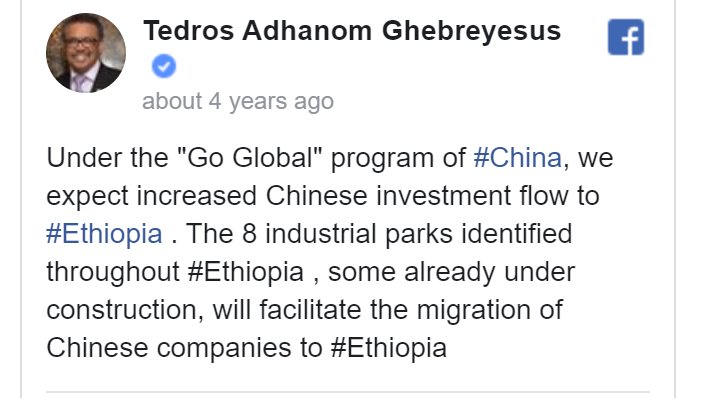 This is screenshot from Dr. Tedros' Facebook Page when he was health minister of Ethiopia.
