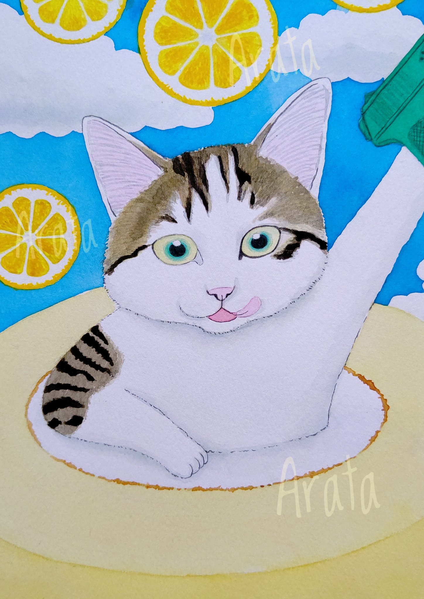 手塚新 アクリル 桜 の季節に 芸術の秋がテーマのイラストを描きました 前に描いたのは 夏っぽかったし 春 どこ行った 猫 猫イラスト 動物イラスト イラスト イラストレーター 水彩 水彩イラスト 芸術の秋 スイーツイラスト