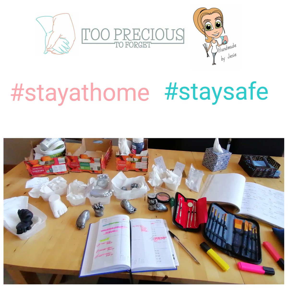 HandmadeByJesie's tweet photo. Nothing makes me happier then ticking off a nice long todo list! I am working on your beautiful casts, so they will be ready to collect when all of this is over! 
They certainly are not just being forgotten!!! 
#stayathome #staysafe 
 #lifecasting #handcast #footcast
 #Wiltshire https://t.co/Xjr820Aw2o