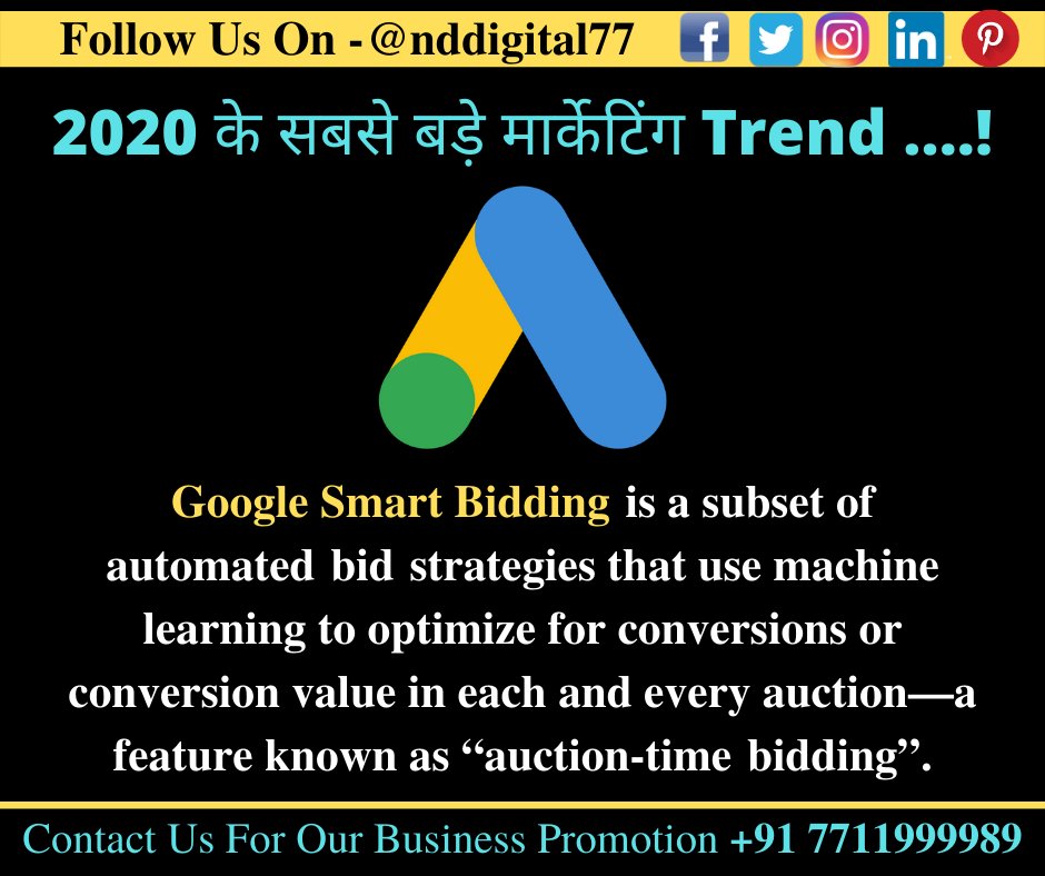 nddigital77's tweet photo. About Smart Bidding. Smart Bidding is a subset of automated bid strategies that use machine learning to optimize for conversions or conversion value in each and every auction—a feature known as “auction-time bidding”.
#nddigital #corona #gocorona #mumbai #digitalmarketingjob https://t.co/Tf3zBt62nS