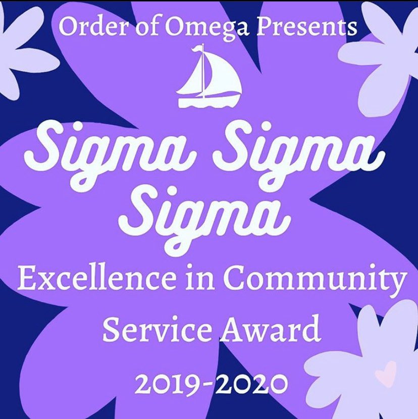 Sigma3GammaPsi's tweet photo. We’re so proud to have been awarded the Excellence in Community Service award for 2019-2020!🌟💜 https://t.co/ryk2RXNTZK