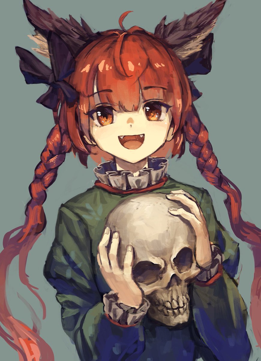 kaenbyou rin 1girl solo animal ears skull braid red hair twin braids  illustration images