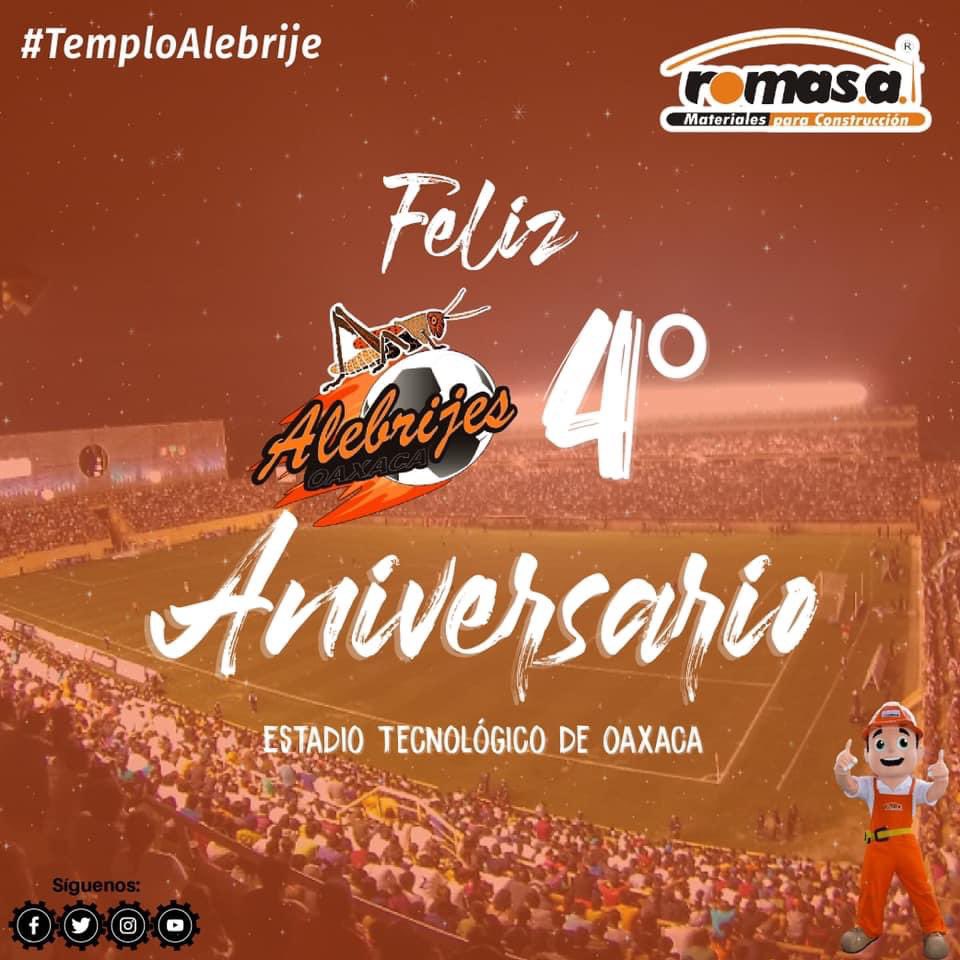 Hoy el #TemploAlebrije festeja su 4to aniversario, pronto estaremos de vuelta para hacerlo vibrar y disfrutar del gran juego de nuestros @AlebrijesOaxaca 🧡🦗 🖤

#MaterialesRomasa 👷🏻‍♂️ #Oaxaca