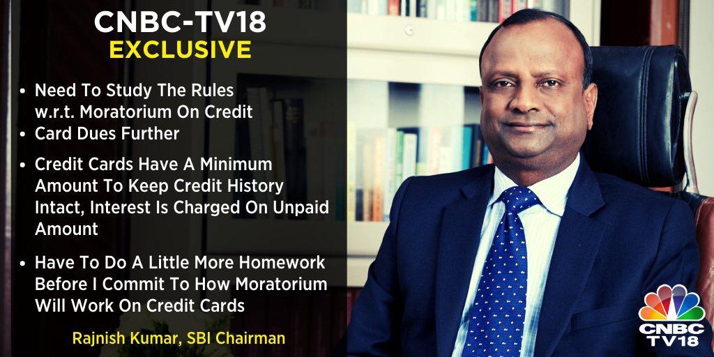 CNBCTV18Live's tweet photo. SBI passes on entire 75 bps repo rate cut to its borrowers, SBI Chairman Rajnish Kumar tells CNBC-TV18 that little more homework is required before committing to the moratorium w.r.t credit cards. Catch the #BigFaces AT 11.30 am and 9.30 pm today | #RBIBazooka #CNBCTV18Exclusive https://t.co/Rf3OiIU7Ic