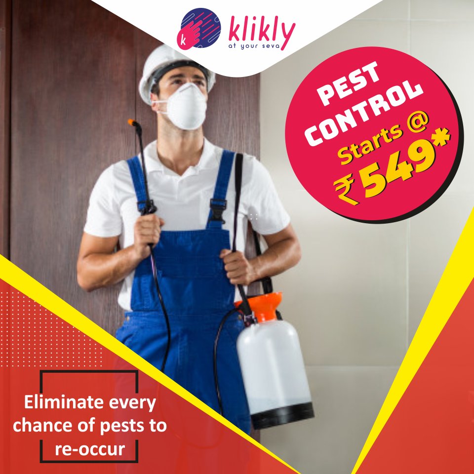 #Pestcontrolservices are considerably affordable when you partner with Klikly. Such deals are starting at Rs. 549* only with a promise to be transparent at every step to eliminate the pests. visit at bit.ly/389LMUv.
#CoronavirusPandemic  #WashYourHands #StayHome