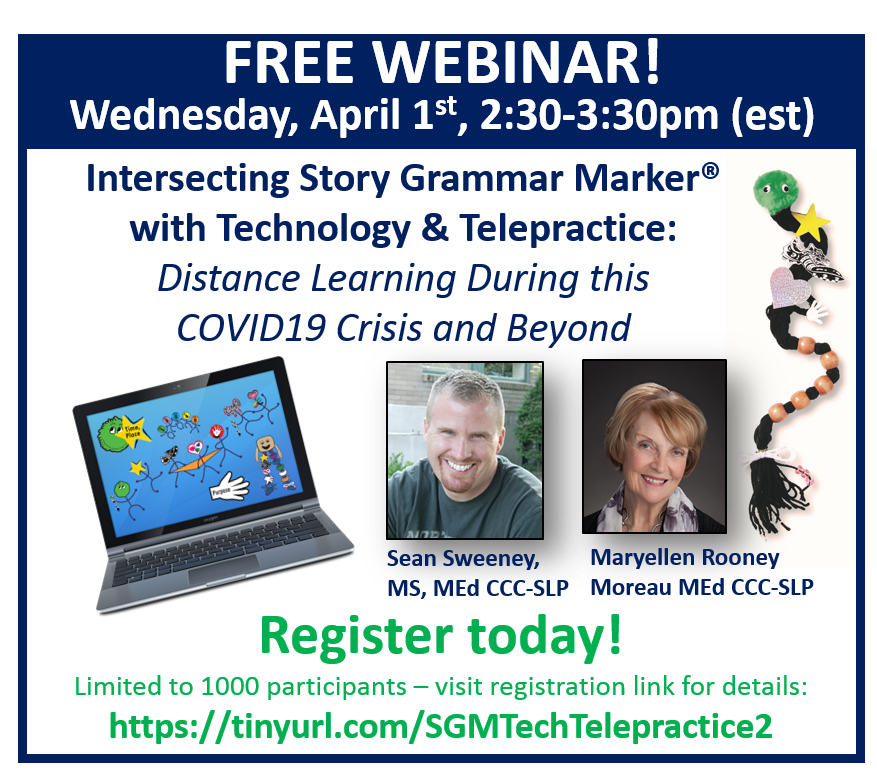 mindwingconcept's tweet image. FREE WEBINAR! April 1, 2:30pm-3:30pm (est) tinyurl.com/SGMDistanceLea… #distancelearning #telepractice #COVID19 #storygrammarmarker