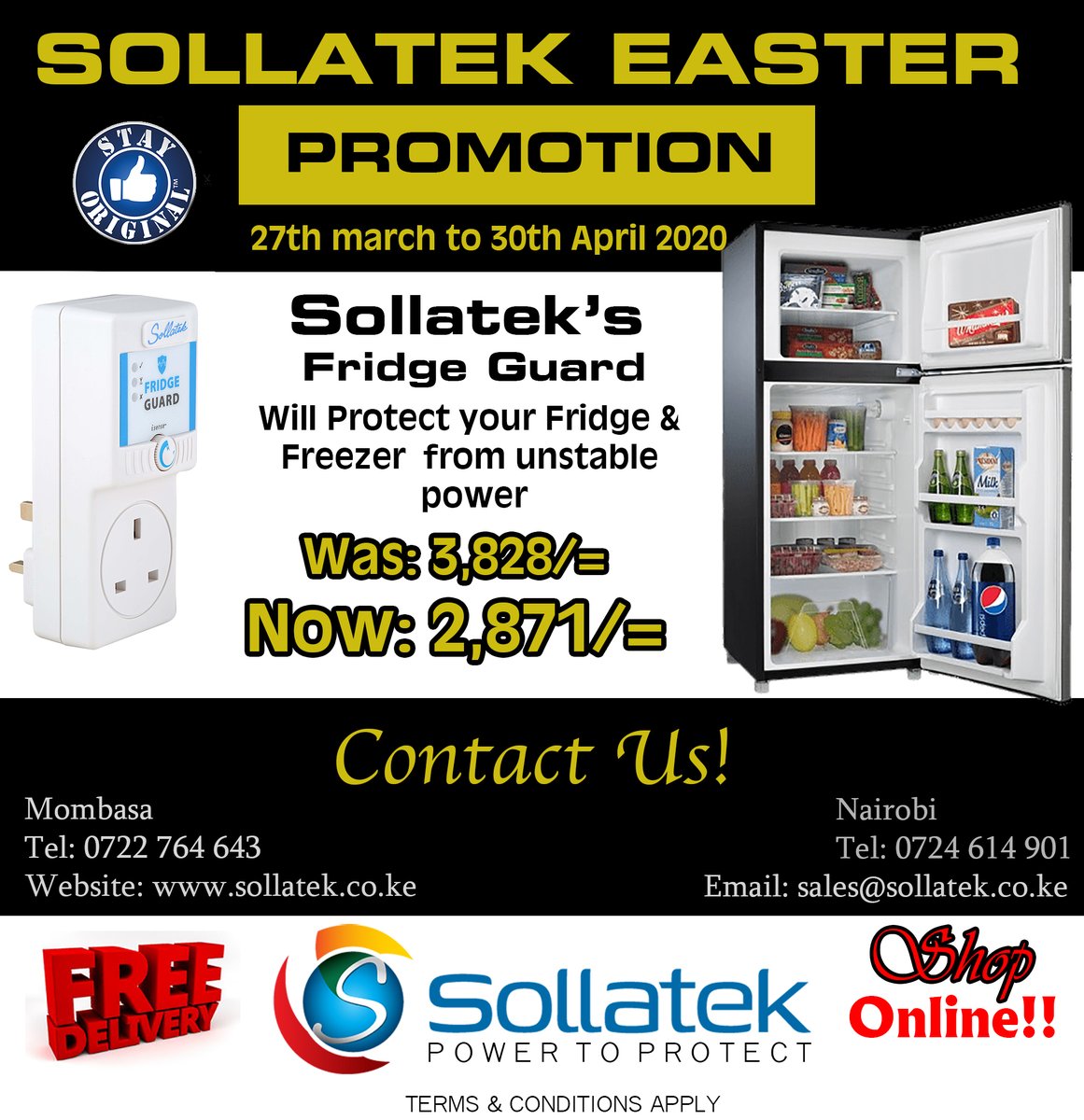 SollatekEA's tweet image. Sollatek Easter promotion. Protect your fridge &amp;amp; freezer from unstable power with the time tested Fridge Guard. #SollatekKenya #StayOriginal #EasterPromotion #StaySafe #FridgeGuard