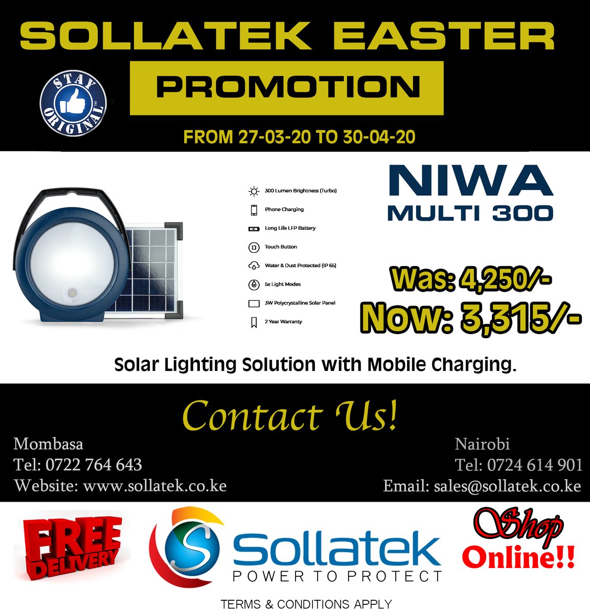 SollatekEA's tweet image. Multi 300 XL offers powerful 300 Lumen of LED light, 5 light modes and mobile phone charging capability at the same time. .#SollatekKenya #StayOriginal #EasterPromotion #StaySafe