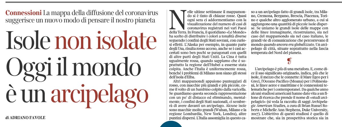 ProfPrencipe's tweet image. #Arcipelaghi 1/3 - ‘La visione arcipelagica...ci permette di vedere che ogni Stato ha comunità migranti che vivono in altre parti del mondo...l’Europa potrebbe essere considerata come un insieme di città-isole ben connesse tra loro e con affinità economiche, culturali e sociali’