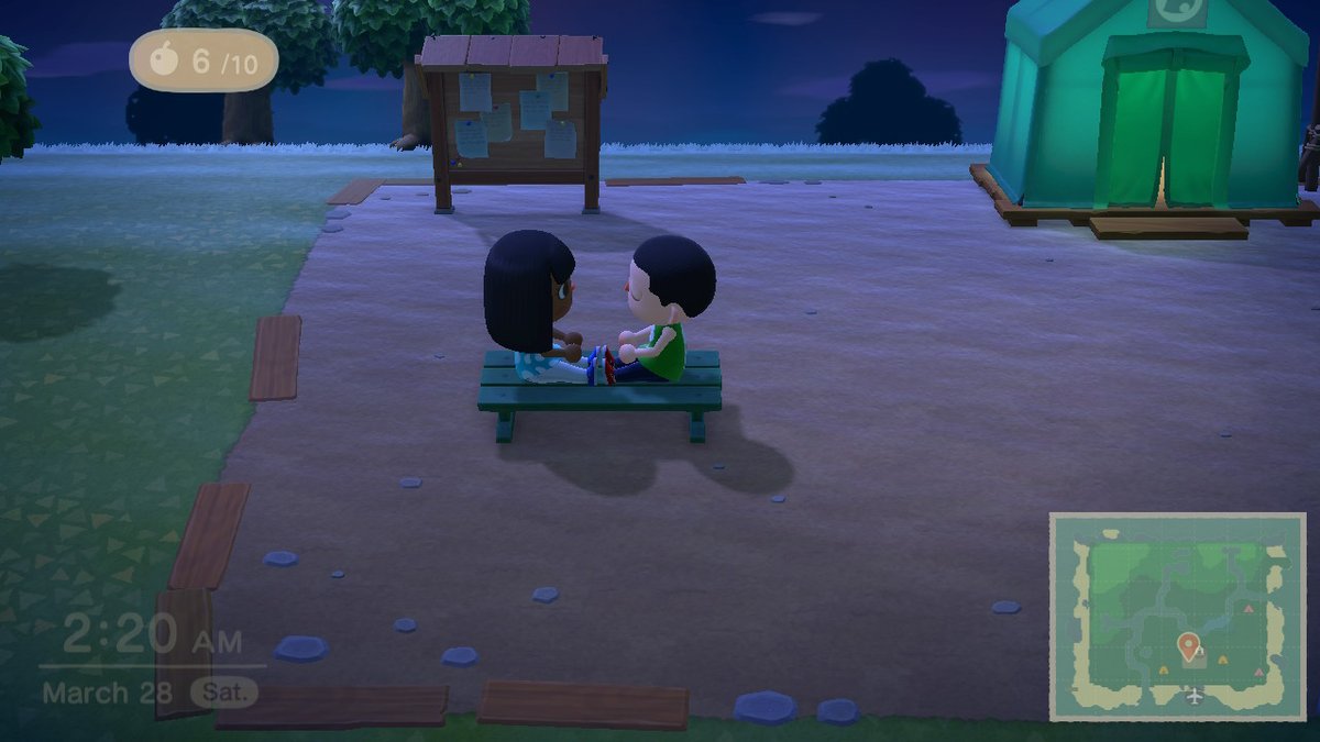 Just sharing a bench with my partner in life and crime.  #ACNH