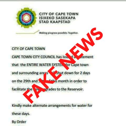 The City of Cape Town is aware of a hoax statement doing the rounds on social media. 

Please be reminded that spreading misinformation carries legal implications. 

#COVID19SouthAfrica